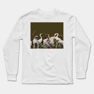 Crane bird / camo green Long Sleeve T-Shirt